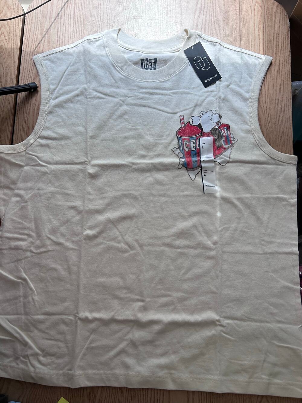 New Mens Icee Bear Slushie Design Sleeveless T-shirt Cotton White Size Large